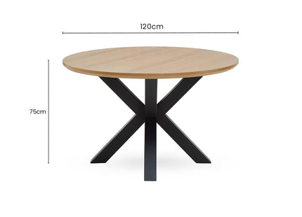 Salford Natural Wood Veneer Round Dining Table with Black Finish Legs