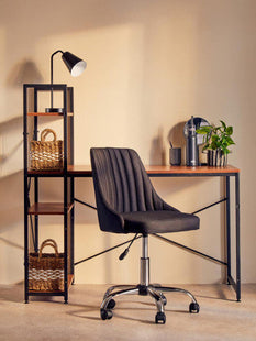 Brent Black Ribbed Fabric Home Office Chair with Chrome Finish Base