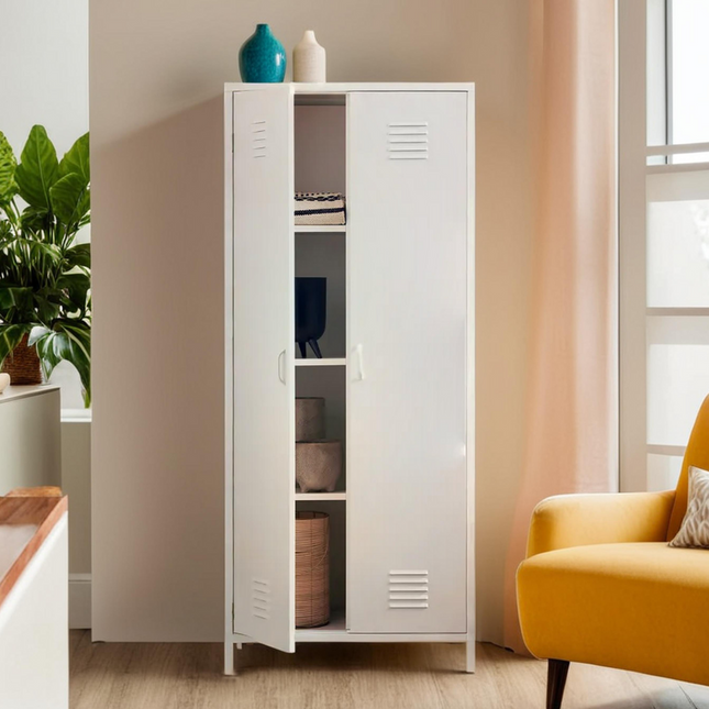 Academy White Metal Two Door Locker Style Wardrobe