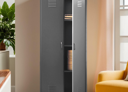Academy Grey Metal Two Door Locker Style Wardrobe