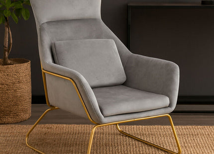 Stockholm Grey Velvet High Back Armchair