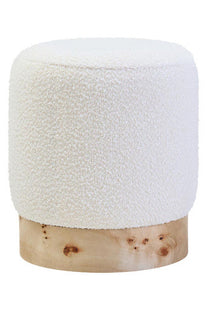 Mota Cream Boucle and Burl Wood Round Stool