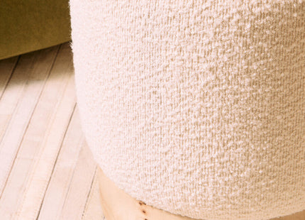 Mota Cream Boucle and Burl Wood Round Stool