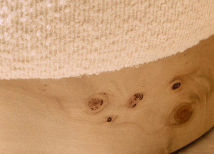 Mota Cream Boucle and Burl Wood Round Stool