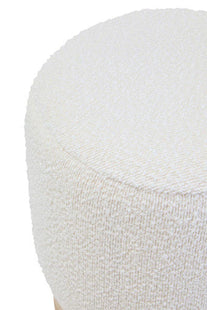 Mota Cream Boucle and Burl Wood Round Stool
