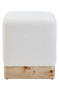 Mota Cream Boucle and Burl Wood Square Stool