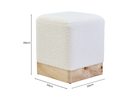 Mota Cream Boucle and Burl Wood Square Stool