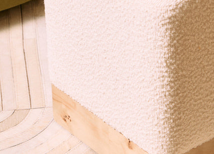Mota Cream Boucle and Burl Wood Square Stool