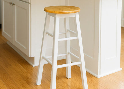 Chester White and Natural Tropical Hevea Wood Kitchen or Bar Stool
