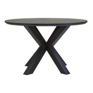 Salford Black Wood Veneer Round Dining Table with Metal Legs