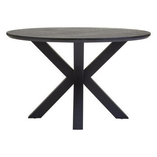 Salford Black Wood Veneer Round Dining Table with Metal Legs