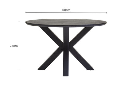 Salford Black Wood Veneer Round Dining Table with Metal Legs
