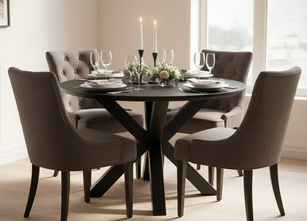 Salford Black Wood Veneer Round Dining Table with Metal Legs