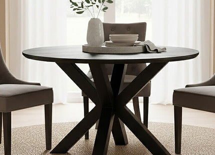 Salford Black Wood Veneer Round Dining Table with Metal Legs