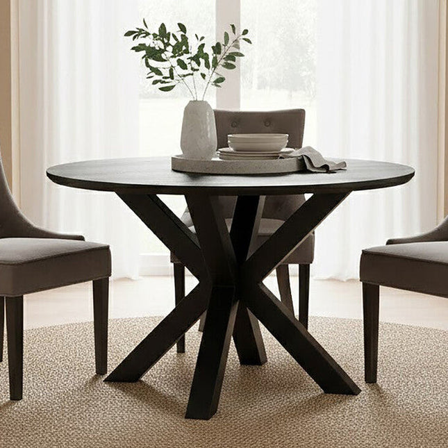 Salford Black Wood Veneer Round Dining Table with Metal Legs