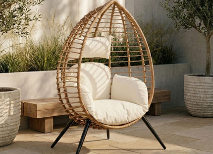Goa Natural Rattan Effect Egg Chair with Cream Cushions
