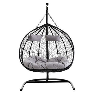 Goa Black Rattan Effect Double Hanging Egg Chair with Sledge Base