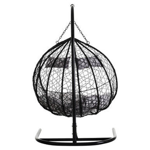 Goa Black Rattan Effect Double Hanging Egg Chair with Sledge Base