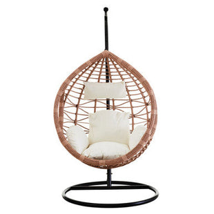 Goa Natural Rattan Effect Hanging Egg Chair with Cream Cushions