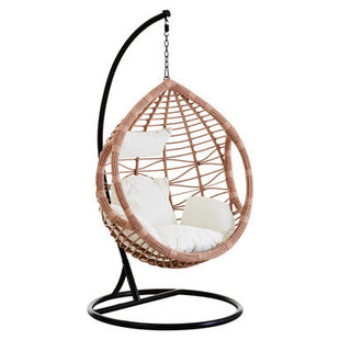 Goa Natural Rattan Effect Hanging Egg Chair with Cream Cushions