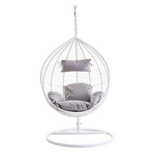 Goa White Rattan Effect Hanging Egg Chair with Grey Cushions