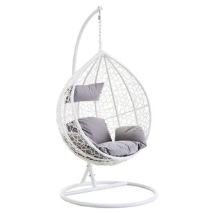 Goa White Rattan Effect Hanging Egg Chair with Grey Cushions