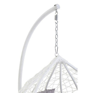 Goa White Rattan Effect Hanging Egg Chair with Grey Cushions