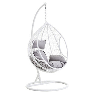 Goa White Rattan Effect Hanging Egg Chair with Cutout Sides