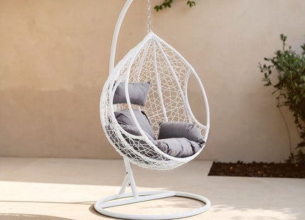 Goa White Rattan Effect Hanging Egg Chair with Cutout Sides