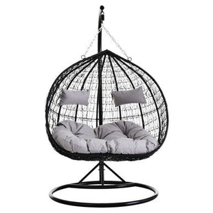 Goa Black Rattan Effect Double Hanging Egg Chair with Round Base