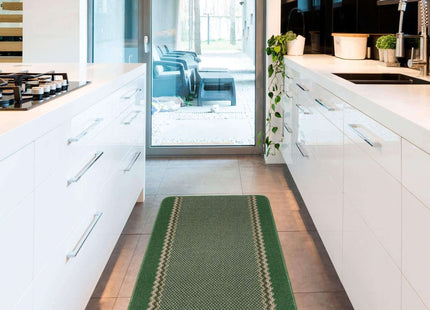 Washable Designer Bordered Green Rug | 116Gr