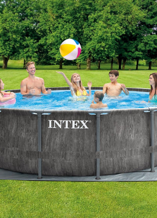 Intex 15ft x 48" Greywood Prism Frame Metal Round Above Ground Swimming Pool, Filter Pump and Accessories