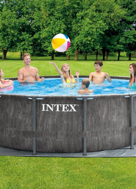 Intex 15ft x 48" Greywood Prism Frame Metal Round Above Ground Swimming Pool, Filter Pump and Accessories