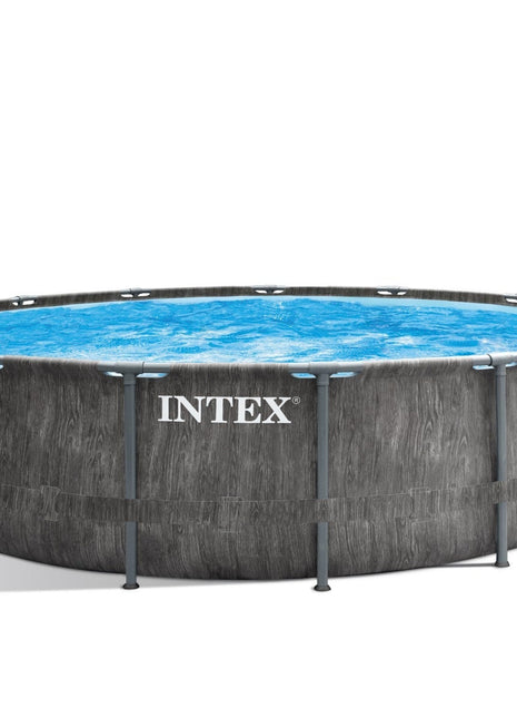 Intex 15ft x 48" Greywood Prism Frame Metal Round Above Ground Swimming Pool, Filter Pump and Accessories