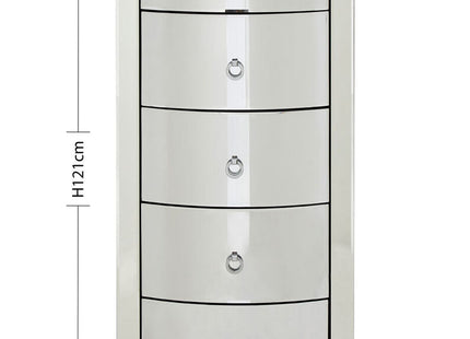 Verona Mirrored Curved 5 Drawer Tall Chest