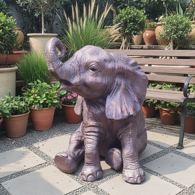 Baby Elephant Garden Sculpture – 120cm, Antique Bronze