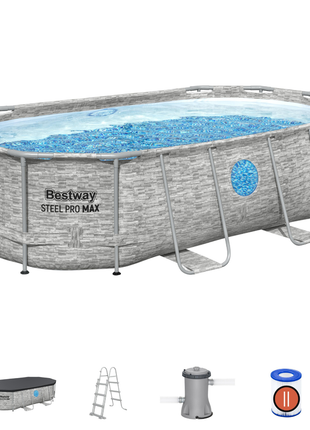 Bestway 14ft x 8ft 2" x 39.5" Oval Steel Pro MAX™ Splashview Above Ground Swimming Pool, Filter Pump & Accessories