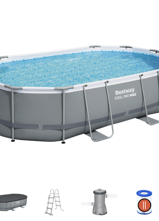 Bestway 16ft x 10ft x 42" Oval Steel Pro MAX Above Ground Swimming Pool, Filter Pump & Accessories
