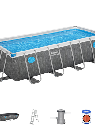 Bestway 16ft x 8ft x 48" Rectangular Steel Pro MAX™ Splashview Above Ground Swimming Pool, Filter Pump & Accessories