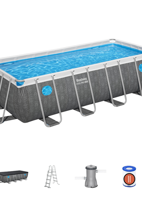 Bestway 16ft x 8ft x 48" Rectangular Steel Pro MAX™ Splashview Above Ground Swimming Pool, Filter Pump & Accessories