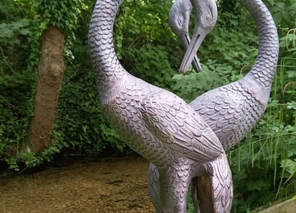 Pair of Love Cranes Garden Sculpture – 100cm, Antique Bronze