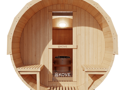 KOVE Outdoor Barrel Sauna – 5–6 Person Garden Sauna with 6kW Harvia Electric Heater