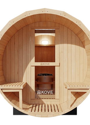 KOVE Outdoor Barrel Sauna – 5–6 Person Garden Sauna with 6kW Electric Heater