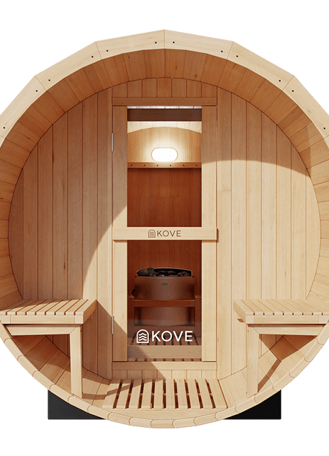 KOVE Outdoor Barrel Sauna – 5–6 Person Garden Sauna with 6kW Electric Heater