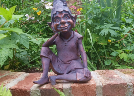 Sitting Pixie Garden Sculpture – 40cm, Antique Bronze