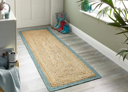 Bordered Duck Egg Blue Jute Rug