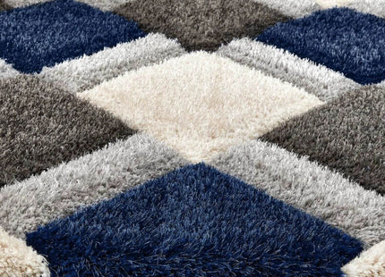 3D Navy Geometric Shaggy Rug