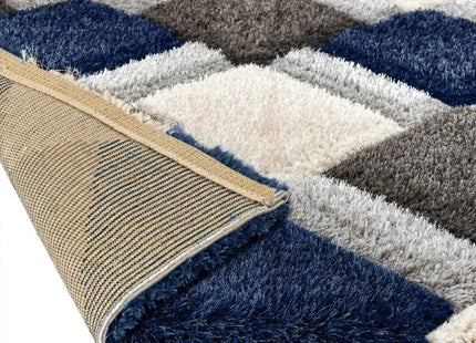 3D Navy Geometric Shaggy Rug