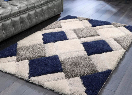 3D Navy Geometric Shaggy Rug