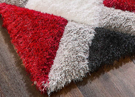 3D Red Geometric Shaggy Rug